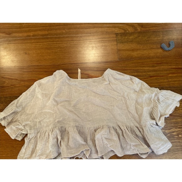 Ecru Lab Cropped Ruffle Linen Shirt S/M - Picture 5 of 5